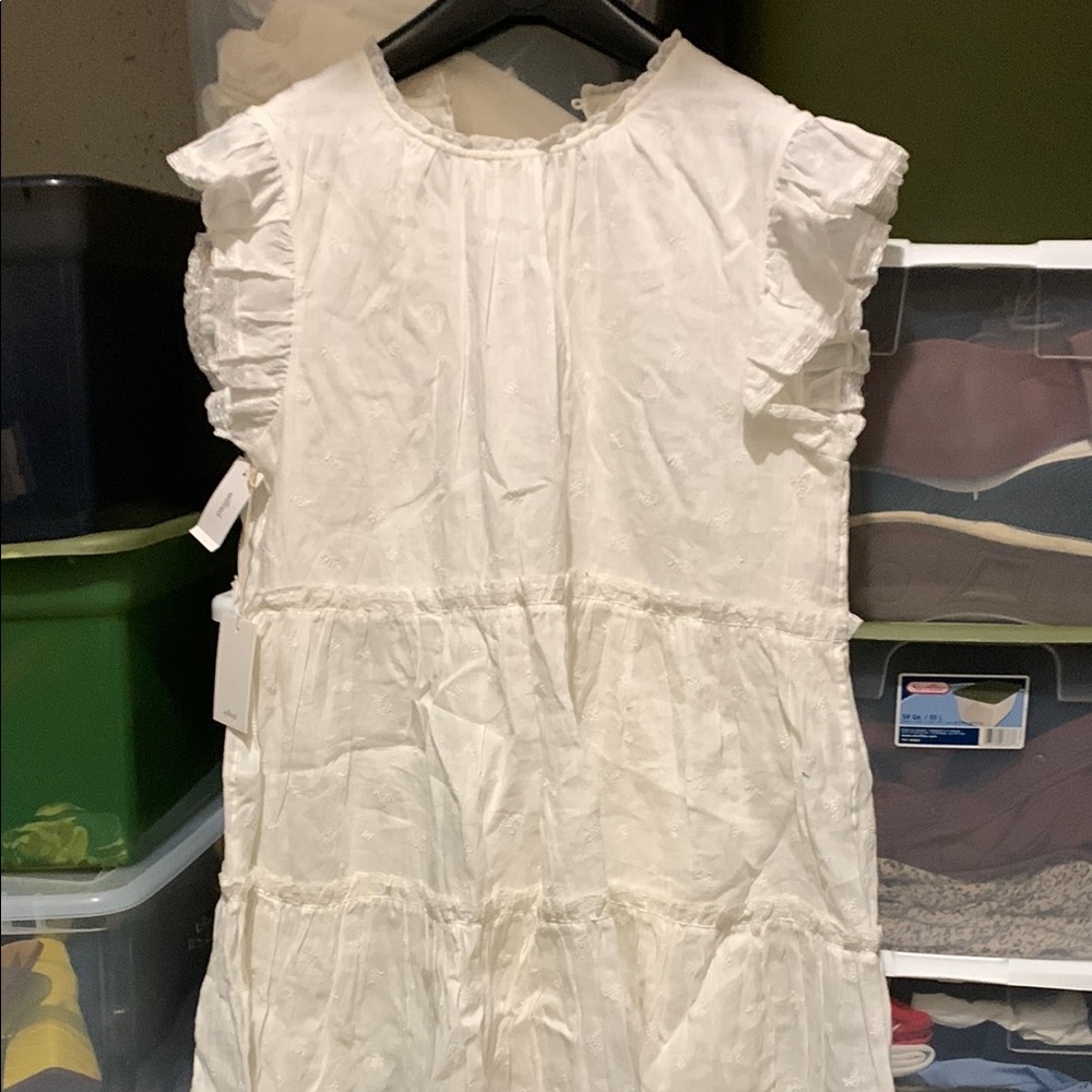 Wilfred White Ruffled Tiered Sundress with Flutter Sleeves